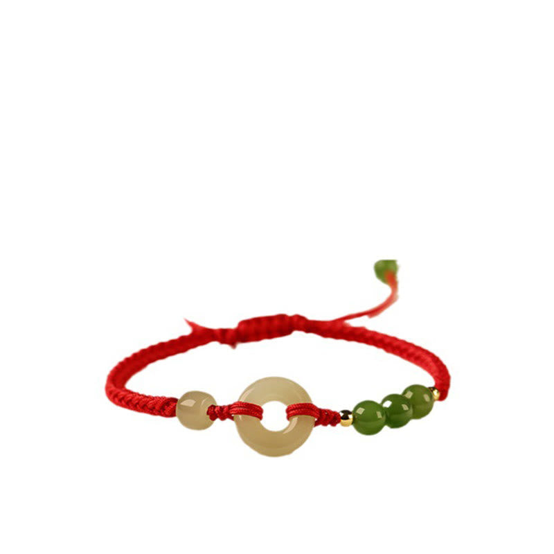 KarmaRipple's Authentic Hetian Jade Peace Buckle Red String Protection Fortune Bracelet p5