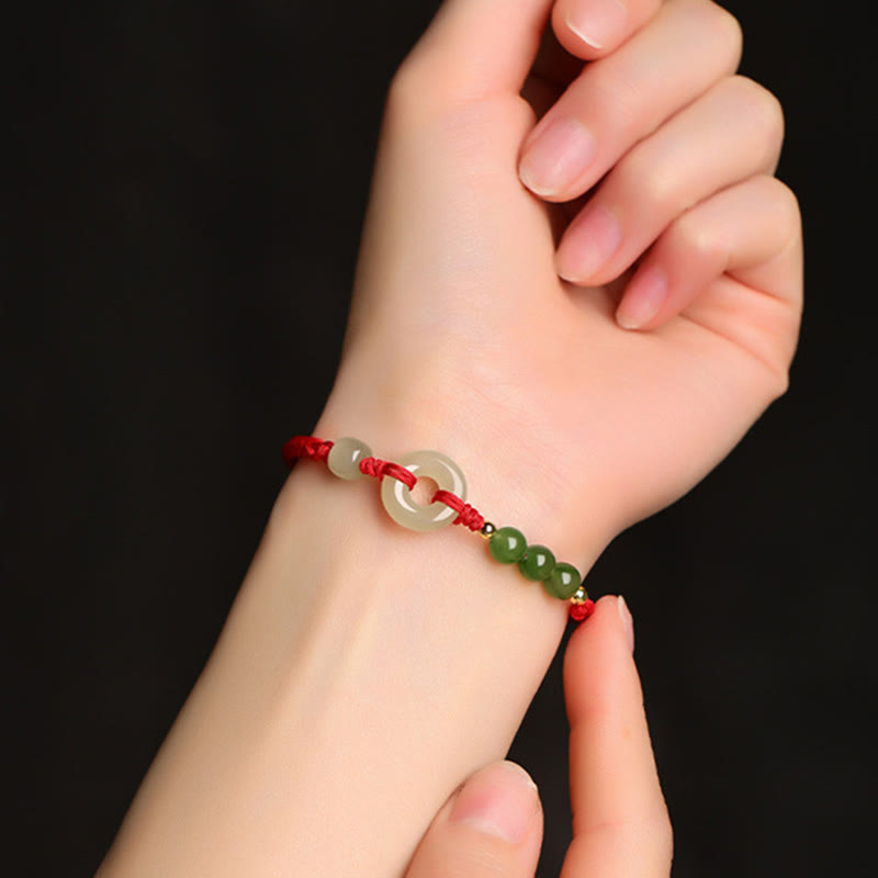 KarmaRipple's Authentic Hetian Jade Peace Buckle Red String Protection Fortune Bracelet p6