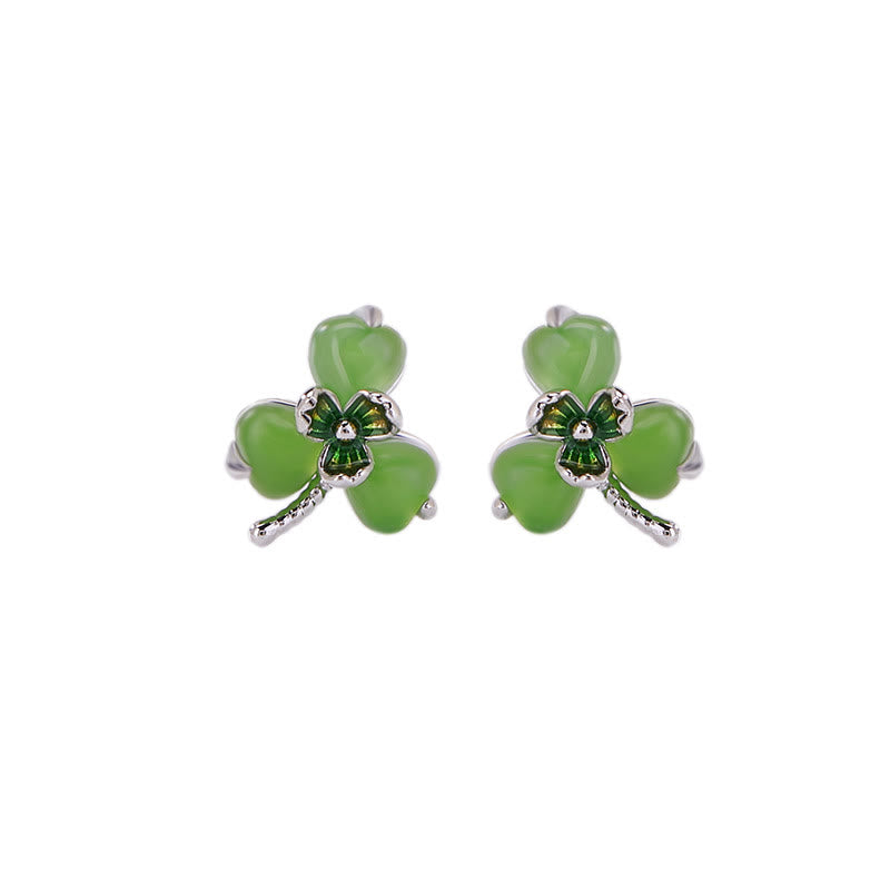 KarmaRipple's 925 Sterling Silver Enamel Hetian Jade Shamrock Fortune Earrings p5