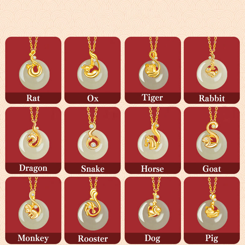 KarmaRipple's Chinese Zodiac Hetian Jade 925 Sterling Silver Abundance Pendant Necklace p13