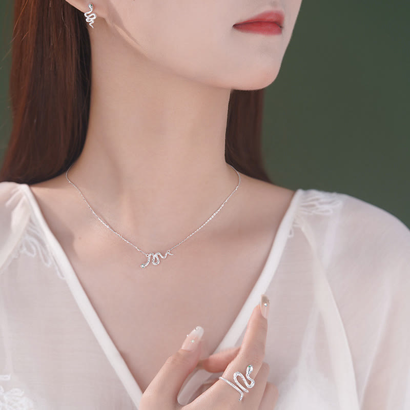 KarmaRipple's 925 Sterling Silver Year of the Snake Calm Pendant Necklace Ring Earrings Set p4