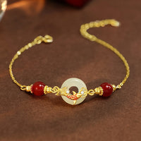 KarmaRipples authentisches Hetian-Jade-Armband aus 925er Sterlingsilber, vergoldet mit rotem Achat und Perlenstickerei, Koi-Fisch, Peace-Schnalle, Glücksarmband