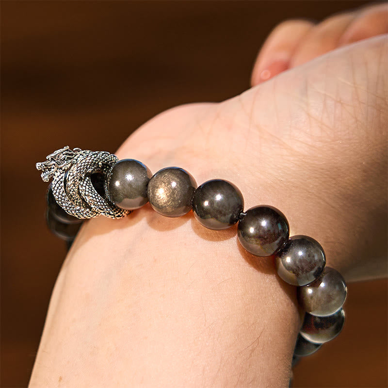 KarmaRipple's Silver Sheen Obsidian Dragon Protection Bracelet p6