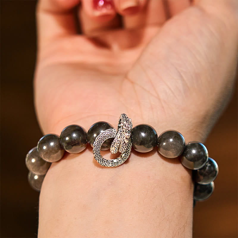 KarmaRipple's Silver Sheen Obsidian Dragon Protection Bracelet p5