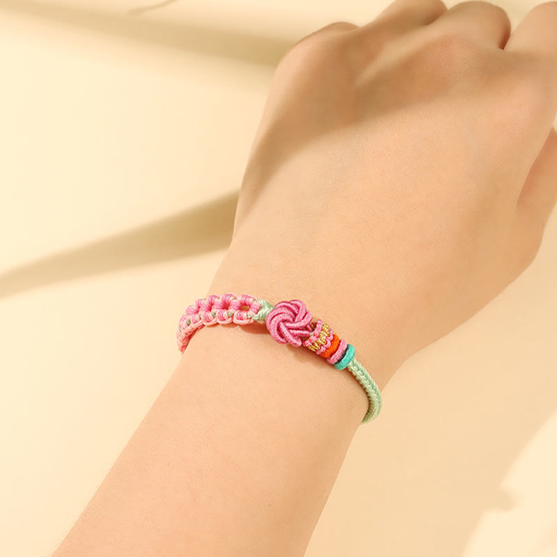 KarmaRipple's Handmade Pink Green Peach Blossom Weave Woven Bracelet p5