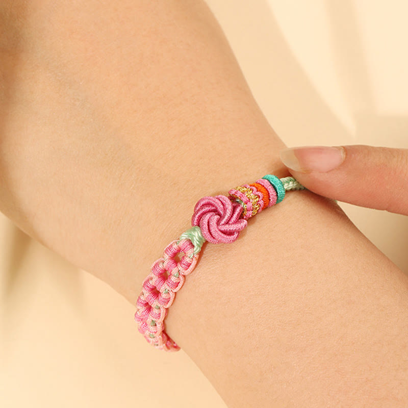 KarmaRipple's Handmade Pink Green Peach Blossom Weave Woven Bracelet p6