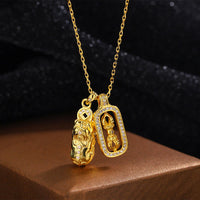 KarmaRipples Halskette mit Anhänger aus 999er Sterlingsilber, goldene Pixiu-Bronzemünze, Vajra-Reichtum