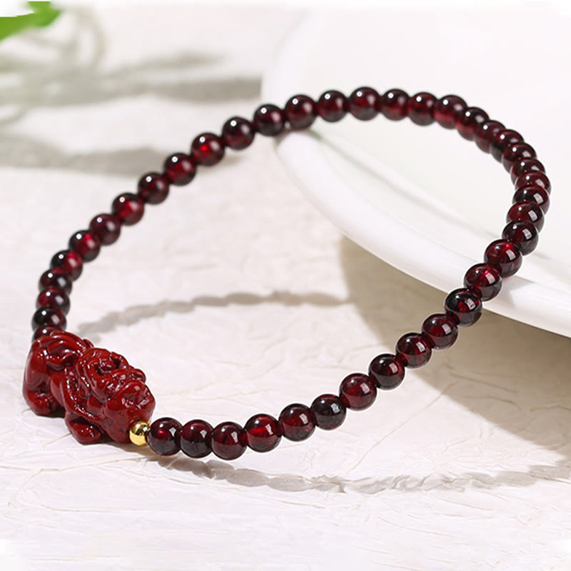 KarmaRipple's Garnet Cinnabar PiXiu Strawberry Quartz Square Bead Protection Bracelet p5