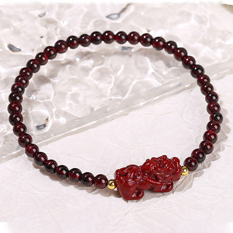 KarmaRipple's Garnet Cinnabar PiXiu Strawberry Quartz Square Bead Protection Bracelet p4