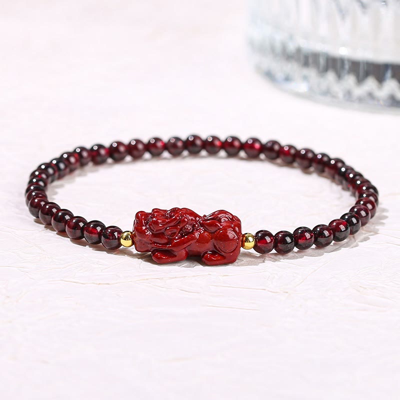 KarmaRipple's Garnet Cinnabar PiXiu Strawberry Quartz Square Bead Protection Bracelet p19