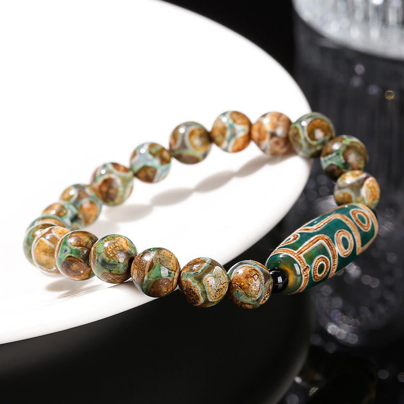 KarmaRipple's Tibetan Nine-eye Dzi Bead Authentic Sandalwood Ivory Cat's Eye Agate Power Protection Bracelet p18