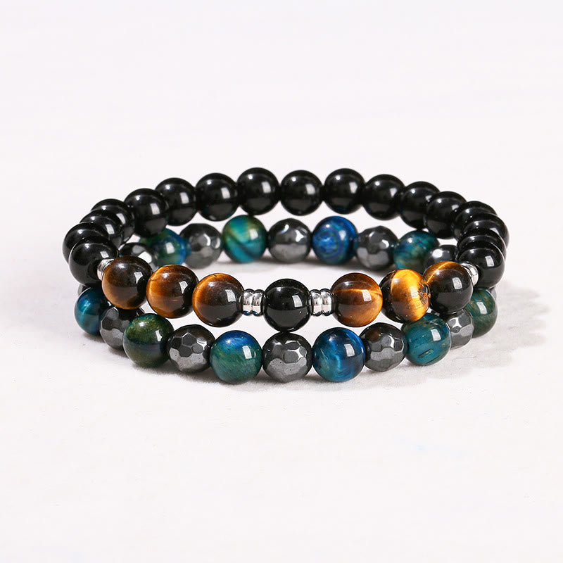 KarmaRipple's 2Pcs Hematite Tiger Eye Blue Tiger Eye Powerful Bracelet Set p21