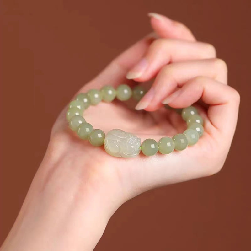 KarmaRipple's Authentic Hetian Jade PiXiu Carved Fortune Bracelet p9