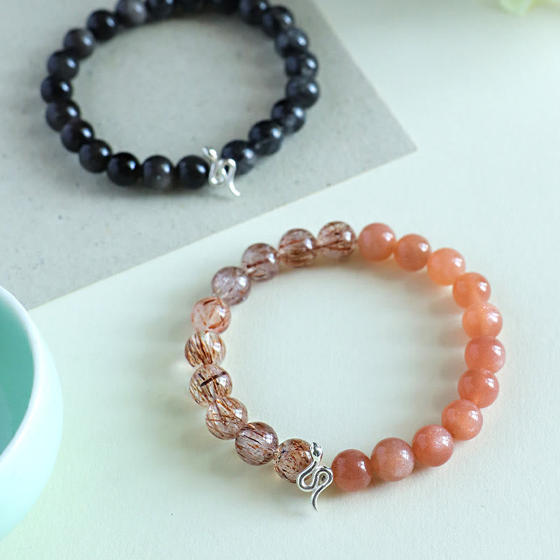 KarmaRipple's Authentic Sun Stone Super Seven Gemstone Silver Sheen Obsidian Rutilated Quartz 925 Sterling Silver Year Of The Snake Positive Bracelet p15