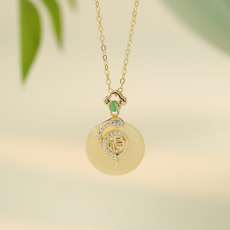 KarmaRipple's 925 Sterling Silver Fu Character Hetian Jade Peace Buckle Year Of The Snake Fortune Pendant Necklace p2