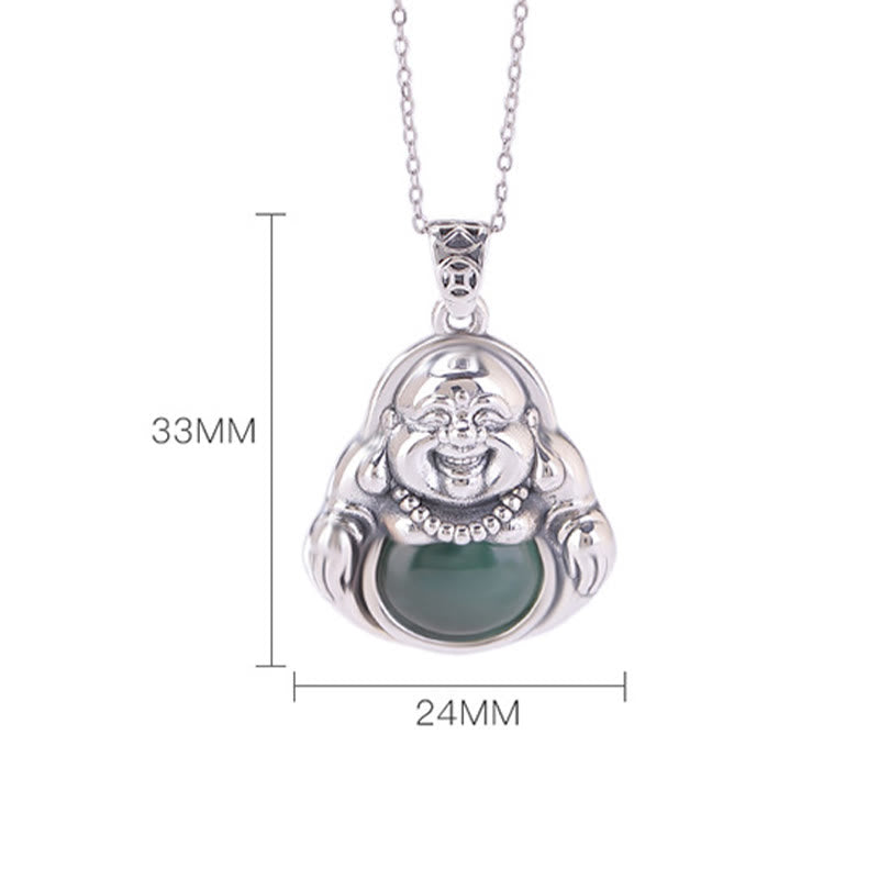 KarmaRipple's 999 Sterling Silver Laughing Buddha Cyan Jade Lotus Success Pendant Chain Necklace p6