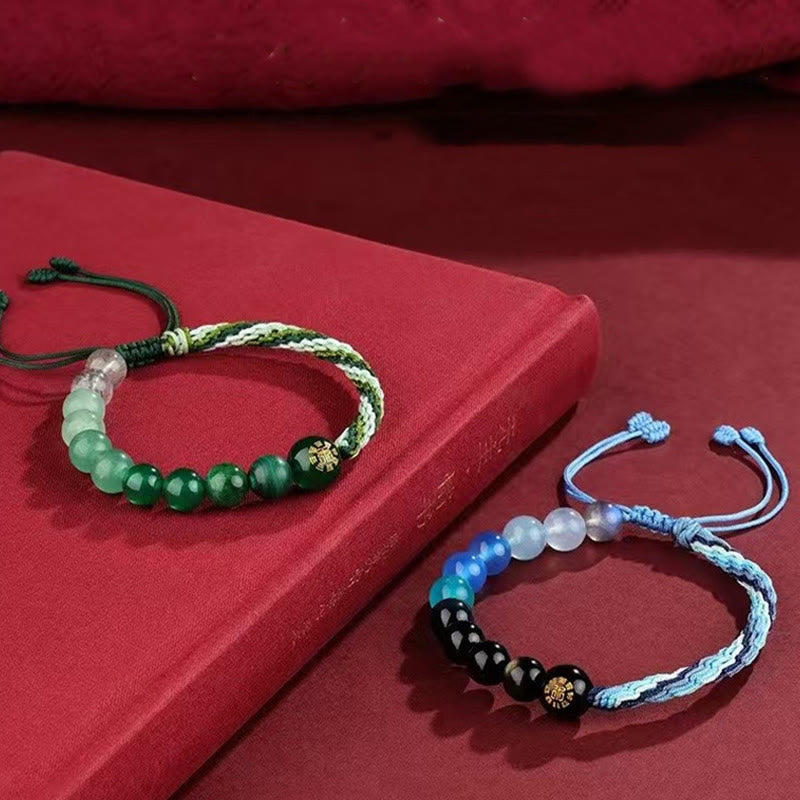 KarmaRipple's Five Elements Various Gemstone Agate Wealth Reincarnation Weave Braid Bracelet p12