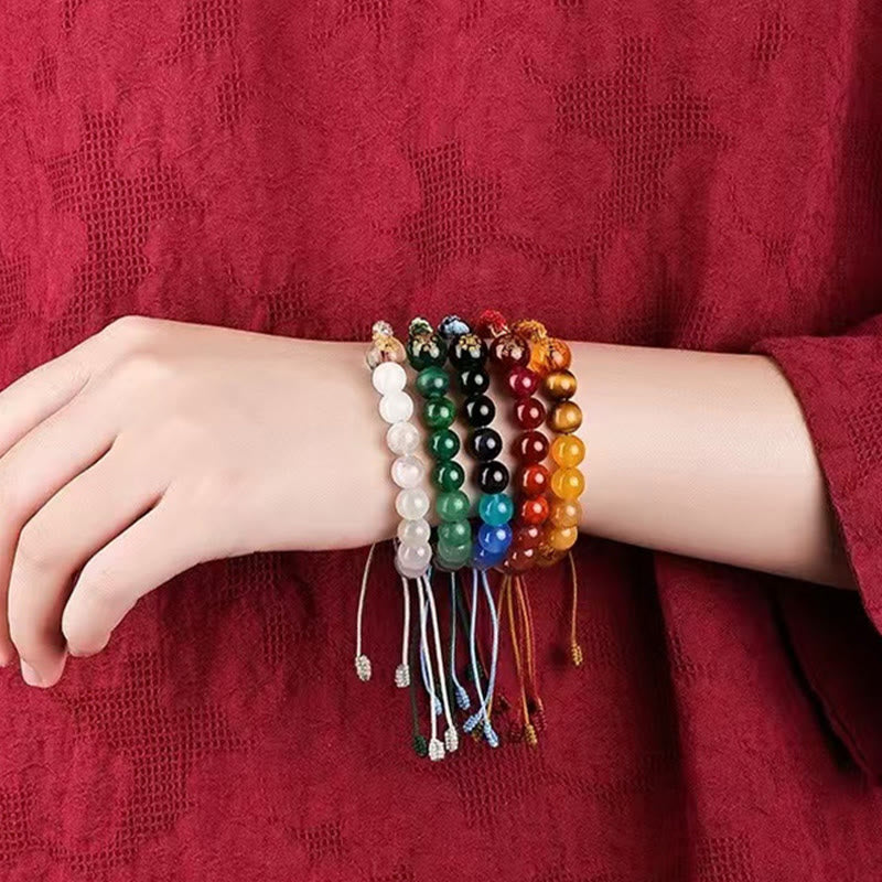 KarmaRipple's Five Elements Various Gemstone Agate Wealth Reincarnation Weave Braid Bracelet p25