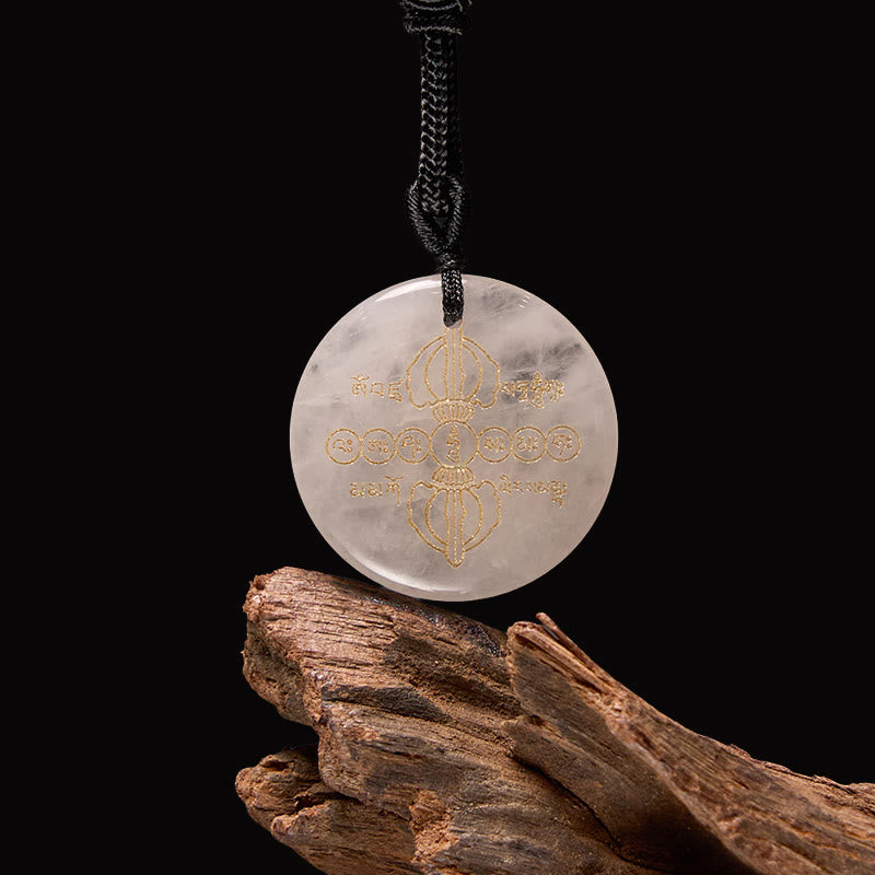 KarmaRipple's Vajra Dorje Sanskrit Pattern Authentic Various Gemstone Black Obsidian Fulfilment Pendant Necklace p2