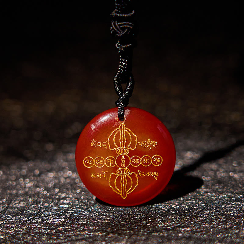 KarmaRipple's Vajra Dorje Sanskrit Pattern Authentic Various Gemstone Black Obsidian Fulfilment Pendant Necklace p39