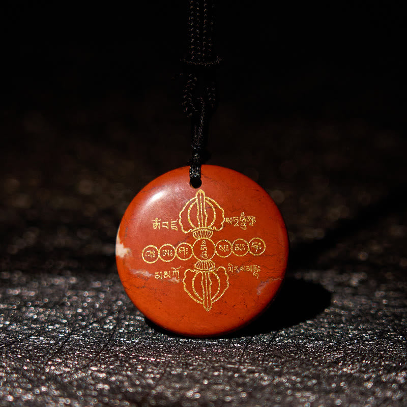 KarmaRipple's Vajra Dorje Sanskrit Pattern Authentic Various Gemstone Black Obsidian Fulfilment Pendant Necklace p38