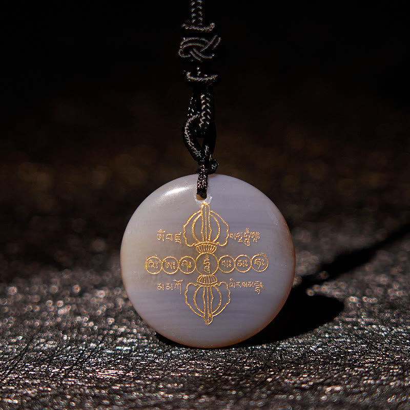 KarmaRipple's Vajra Dorje Sanskrit Pattern Authentic Various Gemstone Black Obsidian Fulfilment Pendant Necklace p40