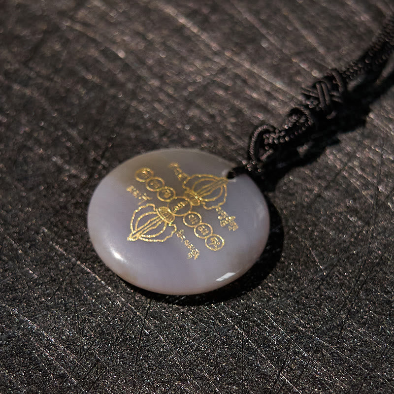 KarmaRipple's Vajra Dorje Sanskrit Pattern Authentic Various Gemstone Black Obsidian Fulfilment Pendant Necklace p31