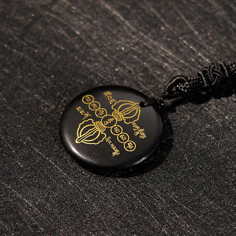 KarmaRipple's Vajra Dorje Sanskrit Pattern Authentic Various Gemstone Black Obsidian Fulfilment Pendant Necklace p9