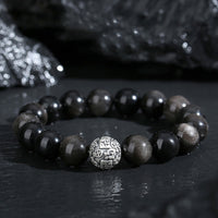 KarmaRipples Armband zur Transformation des Fu-Charakters aus schwarzem Obsidian 999 Sterlingsilber