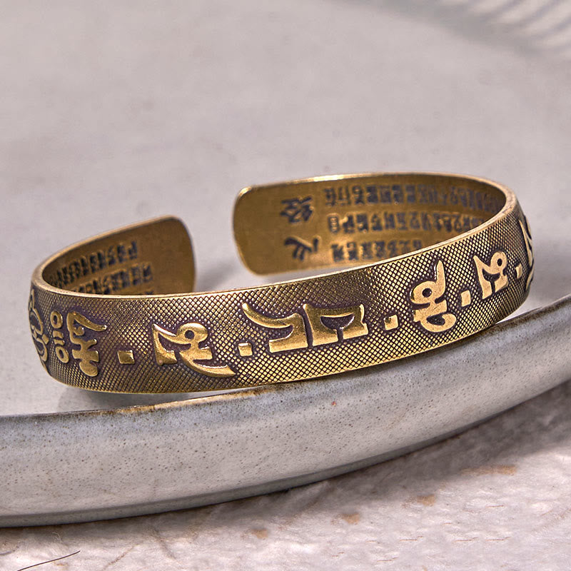 KarmaRipple's Six True Words 'Om Mani Padme Hum' Heart Sutra Bronze Brass Fortune Bracelet Bangle p5