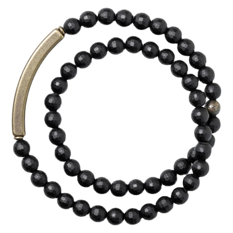 KarmaRipple's Frosted Cut Surface Black Onyx Bronze Brass Double Wrap Protection Bracelet p5