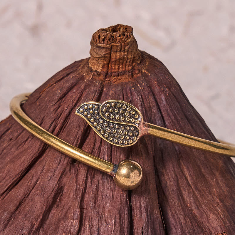 KarmaRipple's Leaf Bead Bronze Brass Fortune Wealth cuff Bracelet Bangle p4