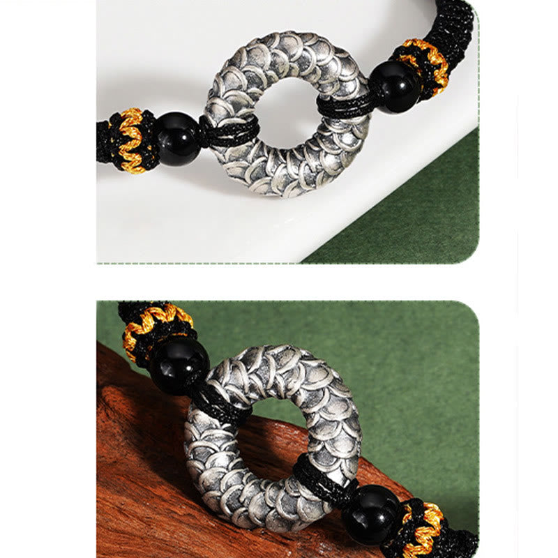 KarmaRipple's Handmade Black Onyx 999 Sterling Silver Peace Buckle Dragon Black String Fortune Woven Bracelet p10