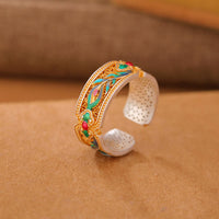 Verstellbarer Ruhering aus 999er Sterlingsilber mit Emaille und Federdesign von KarmaRipple