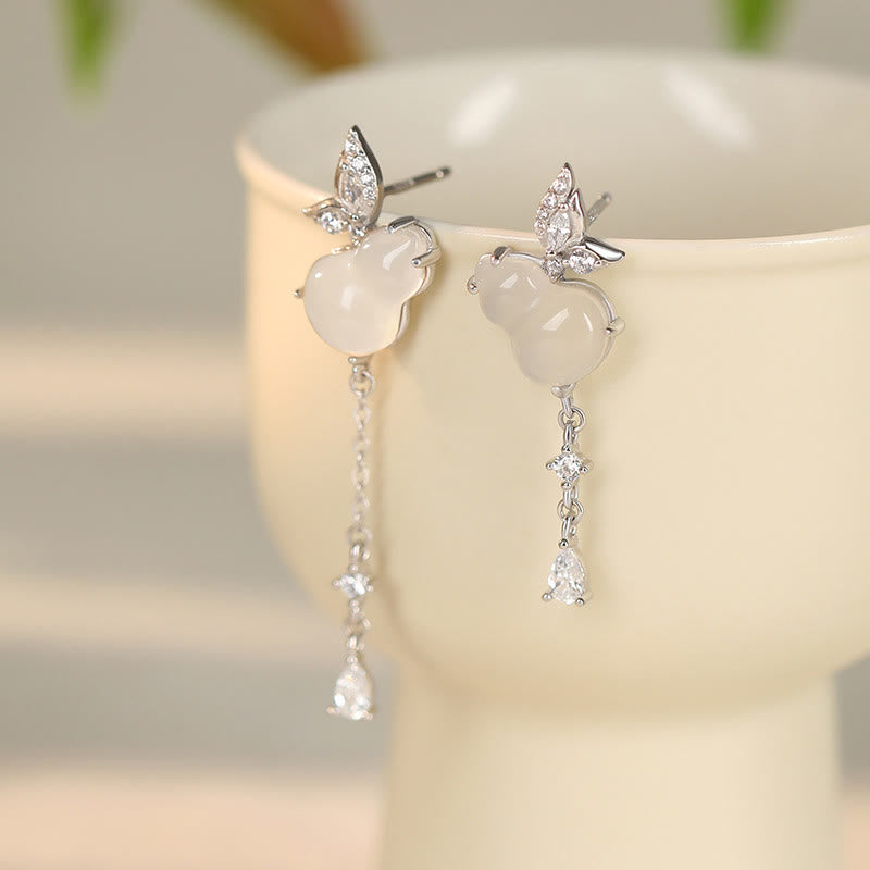 KarmaRipple's Hetian Jade Magnolia Chalcedony 925 Sterling Silver Butterfly Gourd Fortune Earrings p14
