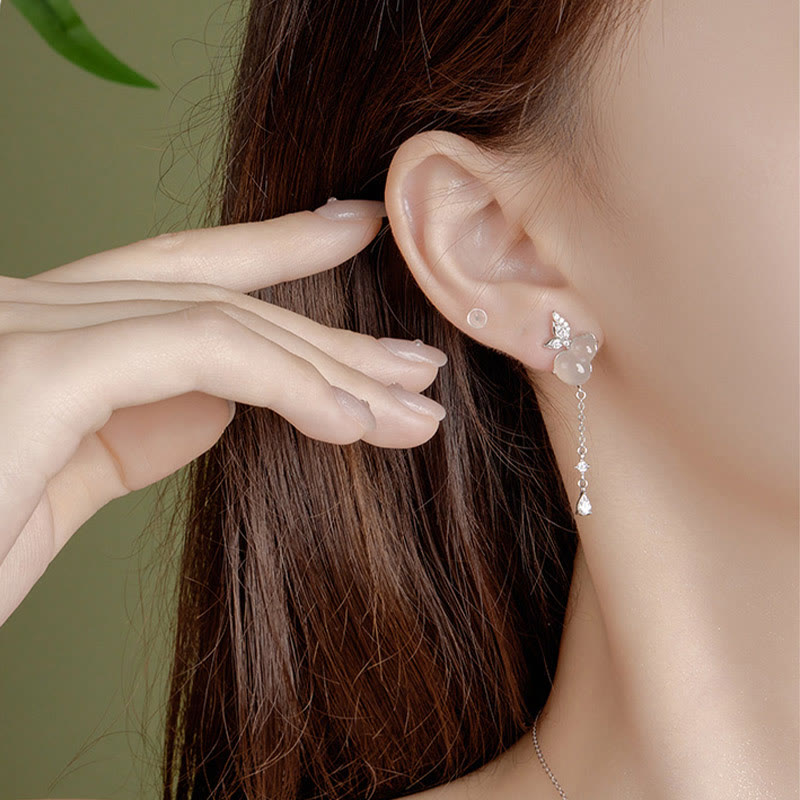 KarmaRipple's Hetian Jade Magnolia Chalcedony 925 Sterling Silver Butterfly Gourd Fortune Earrings p8