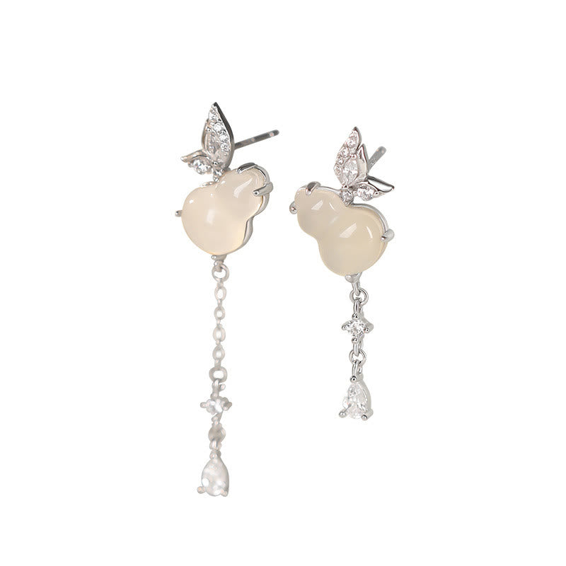 KarmaRipple's Hetian Jade Magnolia Chalcedony 925 Sterling Silver Butterfly Gourd Fortune Earrings p12