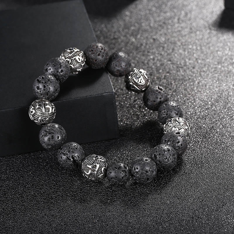 KarmaRipple's Authentic Lava Rock Tiger Eye Titanium Steel Six-True-Words Om Mani Padme Hum Balancing Bracelet p18