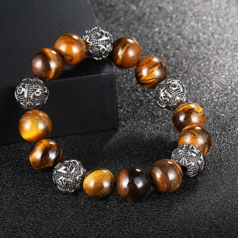 KarmaRipple's Authentic Lava Rock Tiger Eye Titanium Steel Six-True-Words Om Mani Padme Hum Balancing Bracelet p2