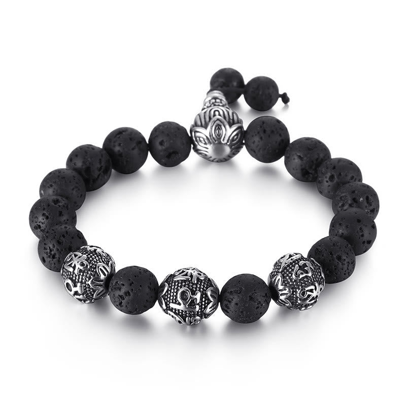 KarmaRipple's Authentic Tiger Eye Lava Rock Black Obsidian Titanium Steel Six-True-Words Om Mani Padme Hum Protection Bracelet p23