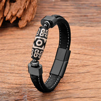 KarmaRipples tibetisches Dzi-Perlen-Schutzsegen-Lederarmband