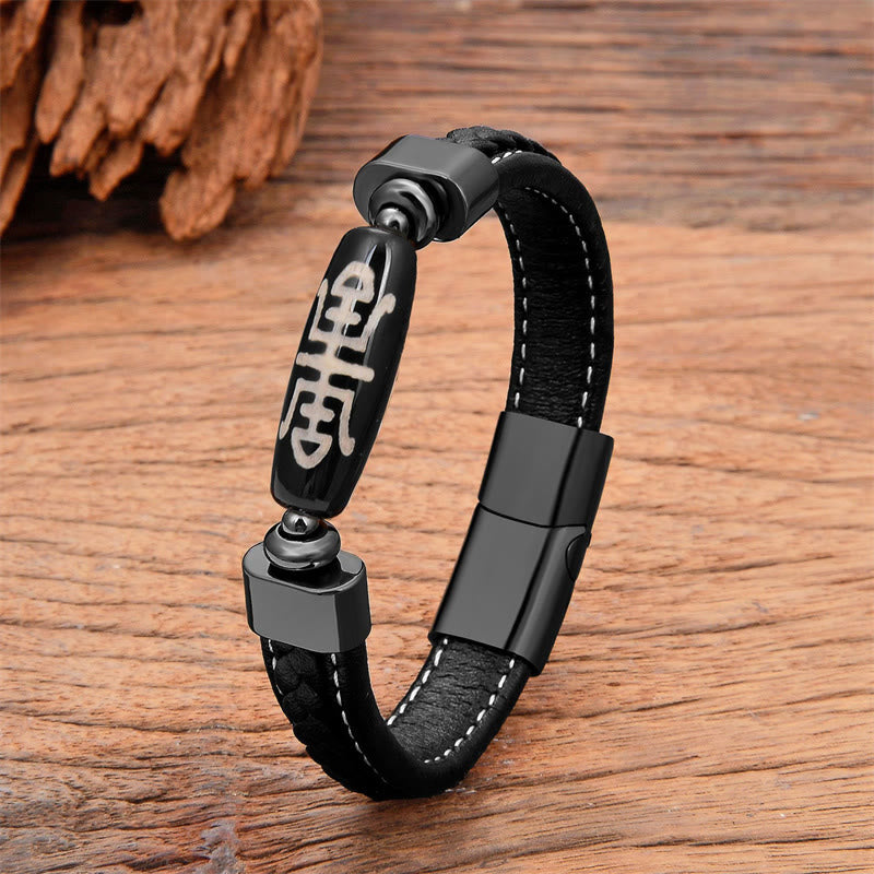 KarmaRipple's Tibetan Dzi Bead Protection Blessings Leather Bracelet p10
