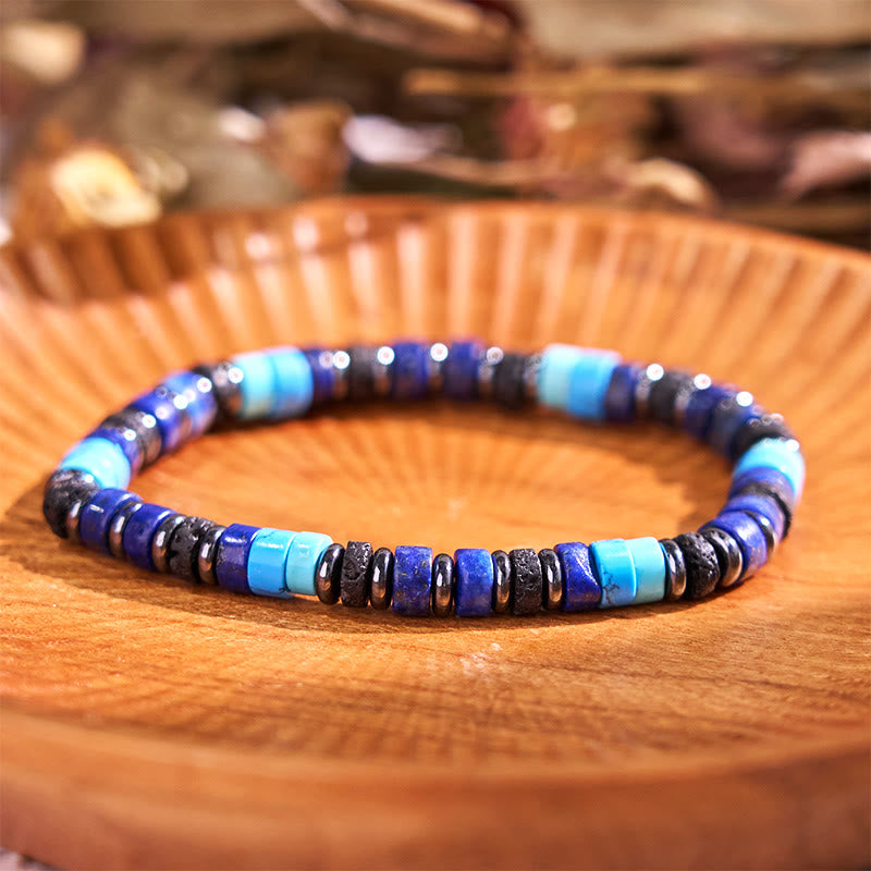 KarmaRipple's Hematite Turquoise Lazurite Lava Rock Black Glitter Stone Support Bracelet p1
