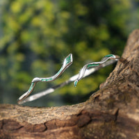 KarmaRipple's 925 Sterling Silber Grüne Schlange Emaille Craft Jahr der Schlange Ruhe Manschette Armband Armreif