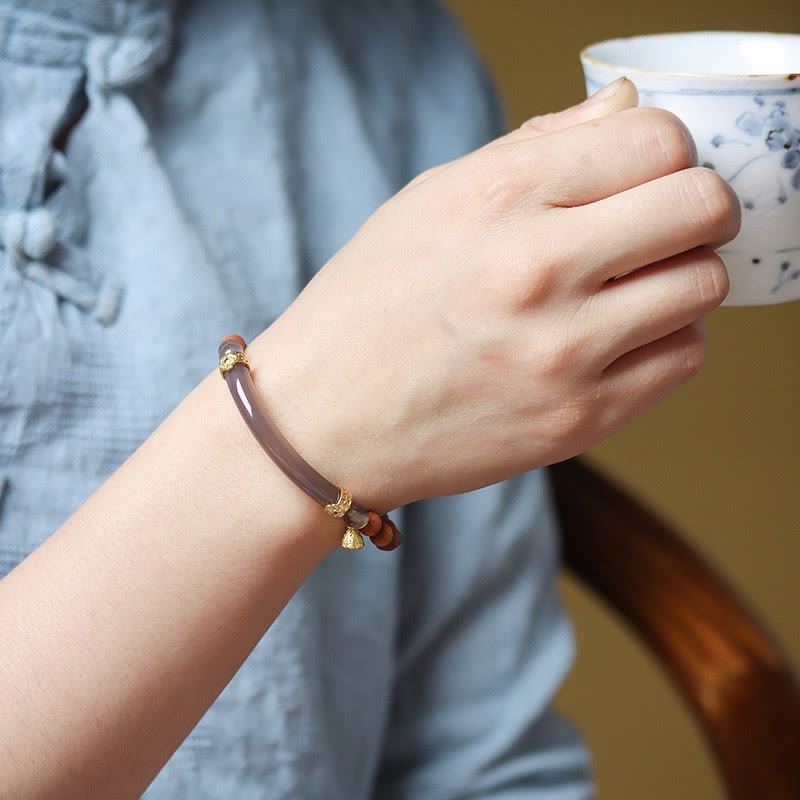 KarmaRipple's Sandalwood Gray Agate Chalcedony Cuff Half Bracelet Bangle p23