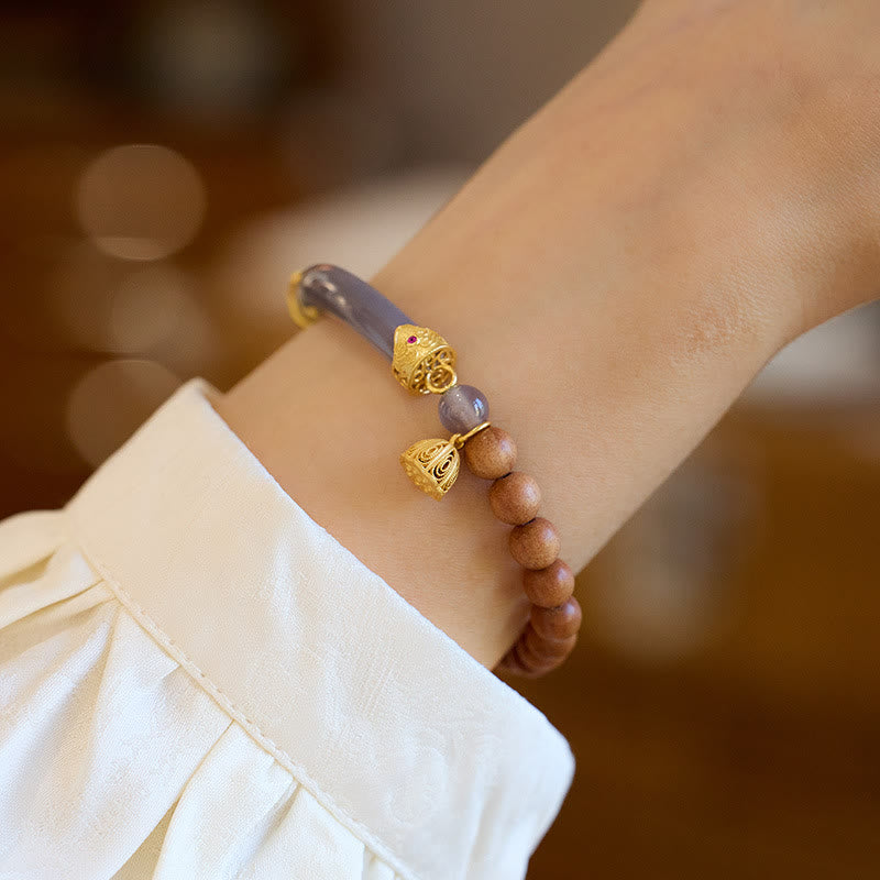 KarmaRipple's Sandalwood Gray Agate Chalcedony Cuff Half Bracelet Bangle p8