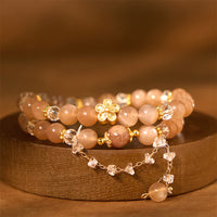 KarmaRipples Sonnenstein-Edelstein-Pfirsichblüten-Reichtums-Doppelwickelarmband 
