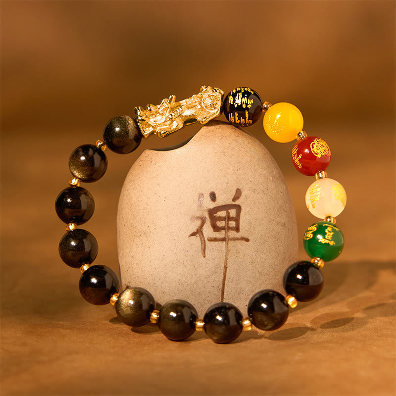 KarmaRipple's Authentic Gold Sheen Obsidian PiXiu Five Directions Gods of Wealth Protection Bracelet p4