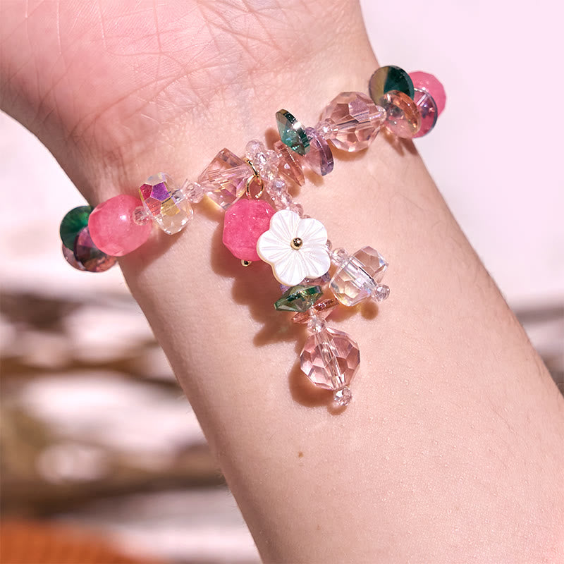 KarmaRipple's Pink Gemstone Green Gemstone Ivory Gemstone Flower Warmth Bracelet p4