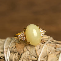 KarmaRipples Hetian Jade Egg Alloy Ring